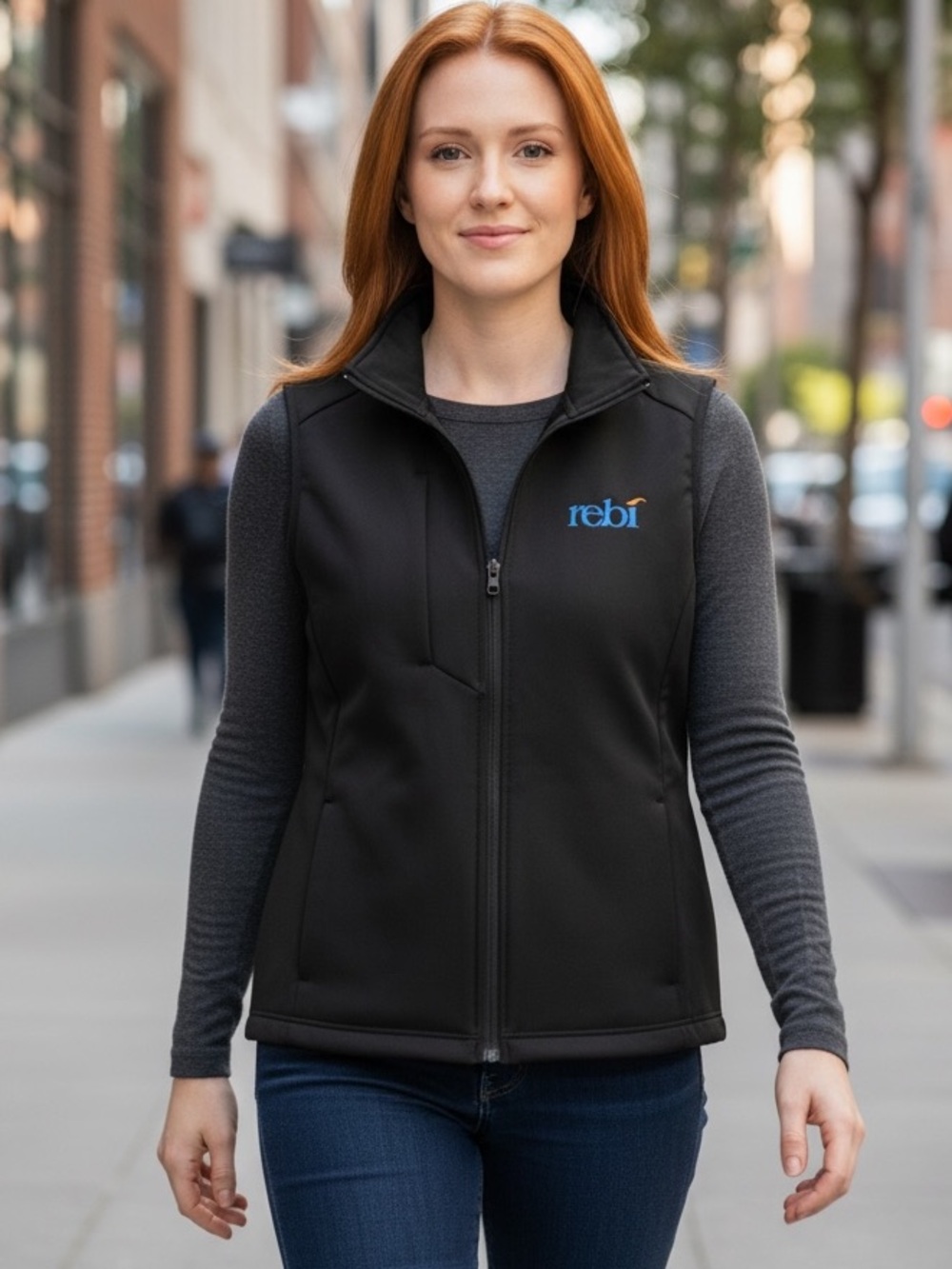 Lands' End Black Softshell Vest with Blue Real Estate Business Institute Logo